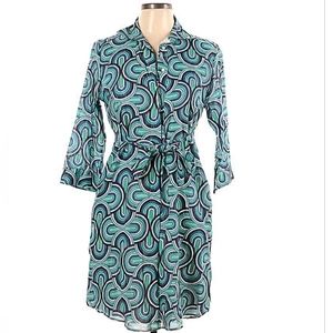 Vilagallo Teal Retro Abstract Print Dress Size 50